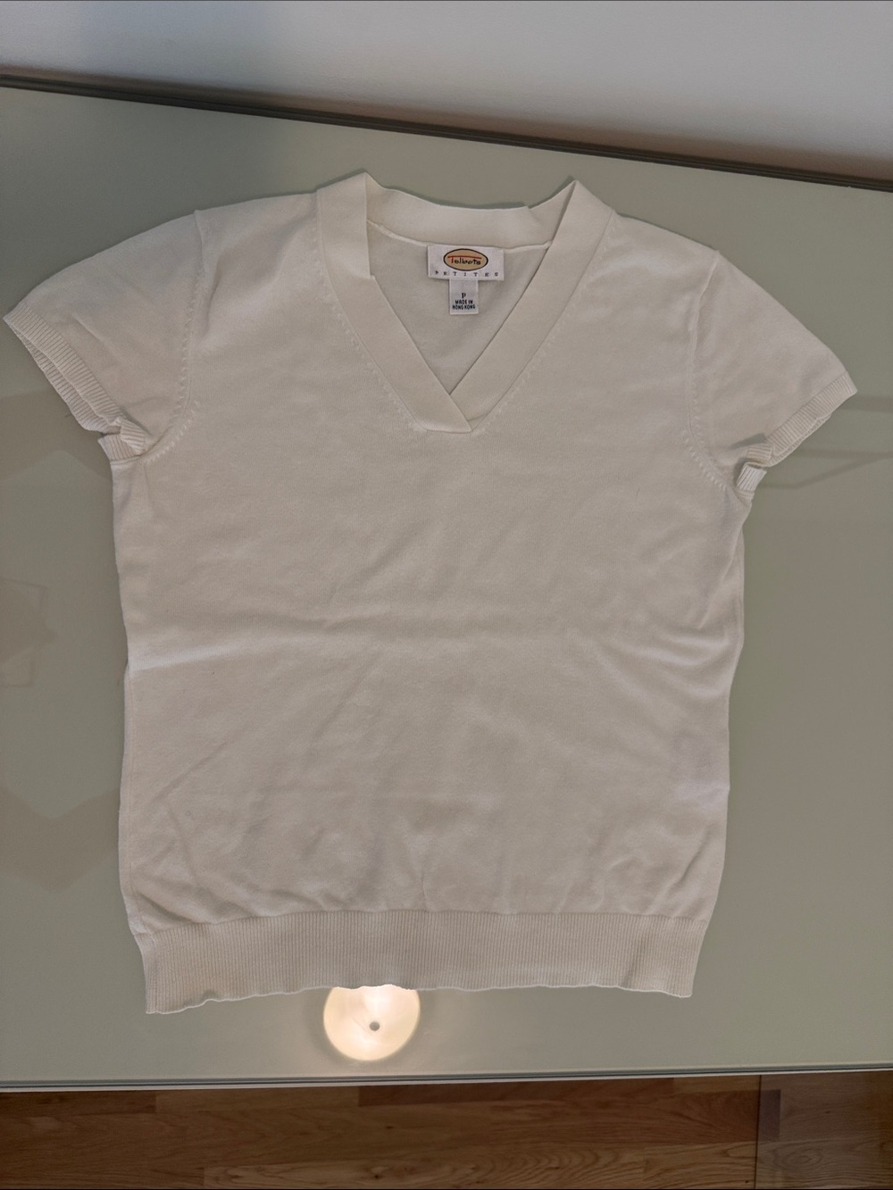 Talbots Petite Cream V-Neck Short Sleeve Top